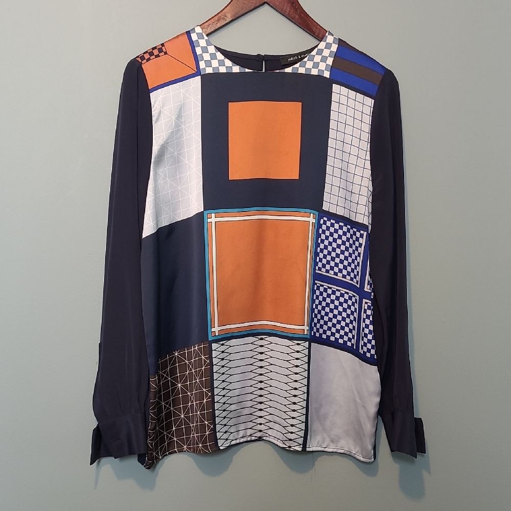 Judith & Charles Geometric SILK blend Patchwork Blouse - Multicolor